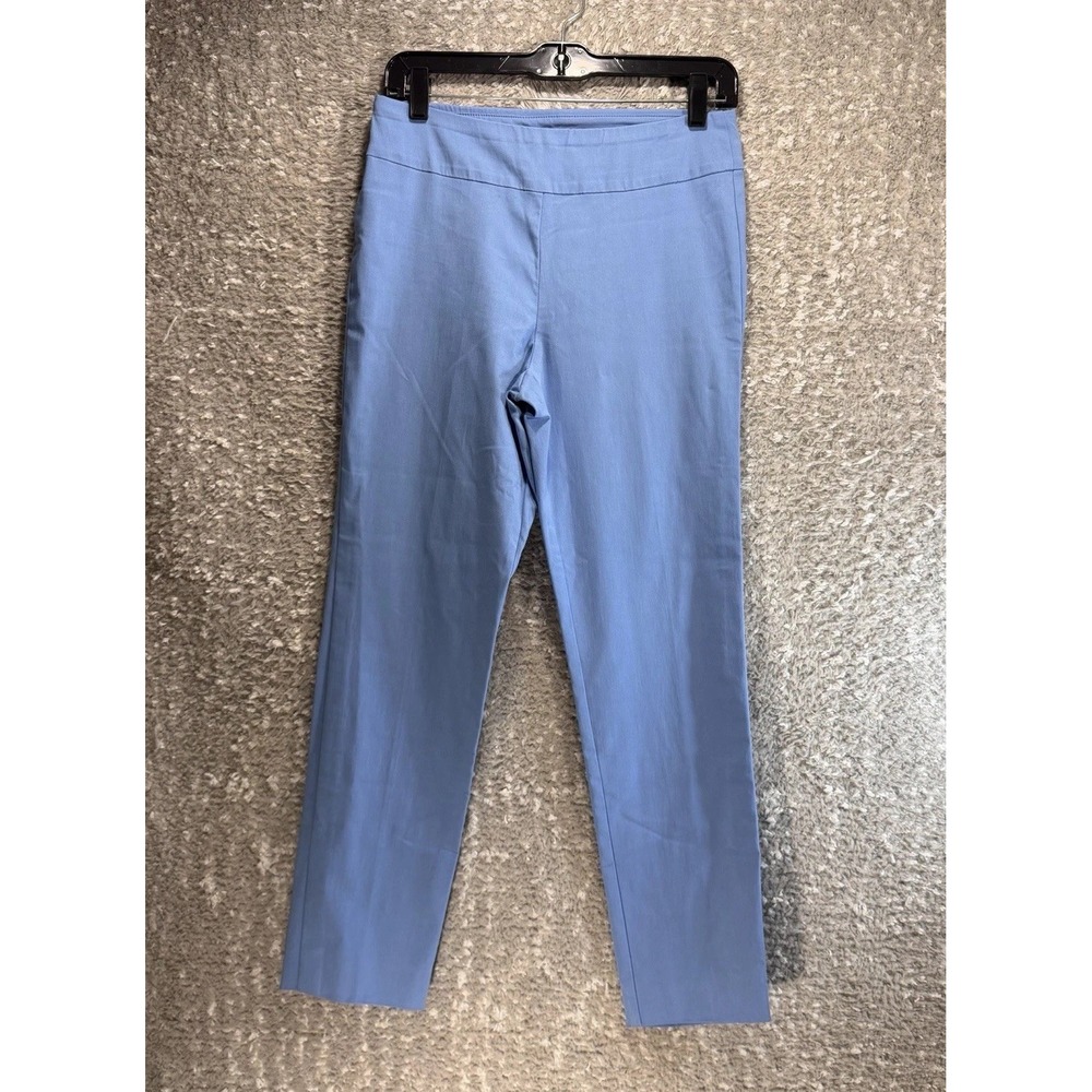 KRAZY LARRY Pull-On Ankle Crop Pants Nylon Rayon 6 Slimming Preppy Casual Blue